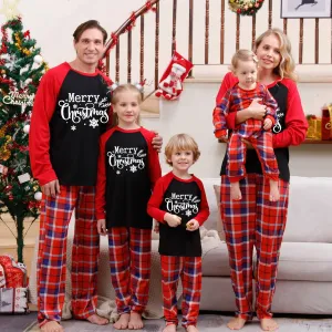 “Merry Christmas” Red Plaid Printed Parent-Child Holiday Pajama Set