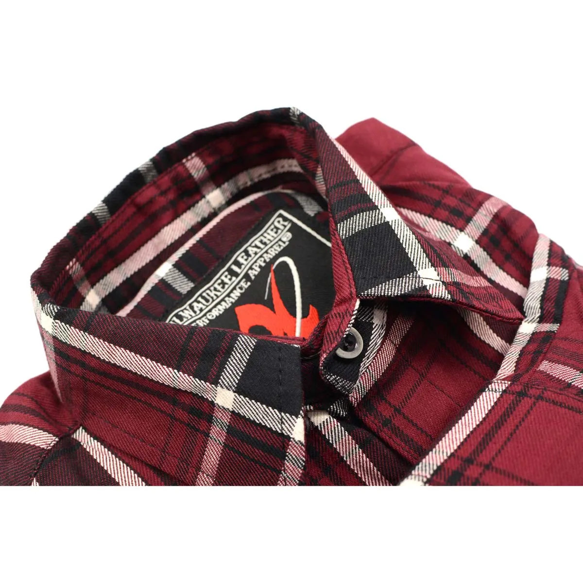 Milwaukee Leather Men's Flannel Plaid Shirt Maroon Black and White