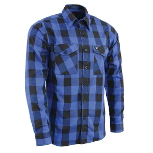 Milwaukee Leather MNG11634 Men's Black and Blue Flannel Plaid Long Sleeve Cotton Button Down Shirt