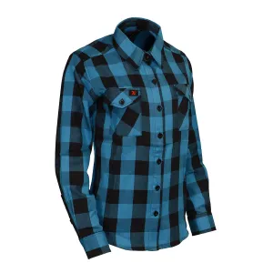 Milwaukee Leather MNG21617 Women's Black and Aqua Long Sleeve Cotton Flannel Shirt