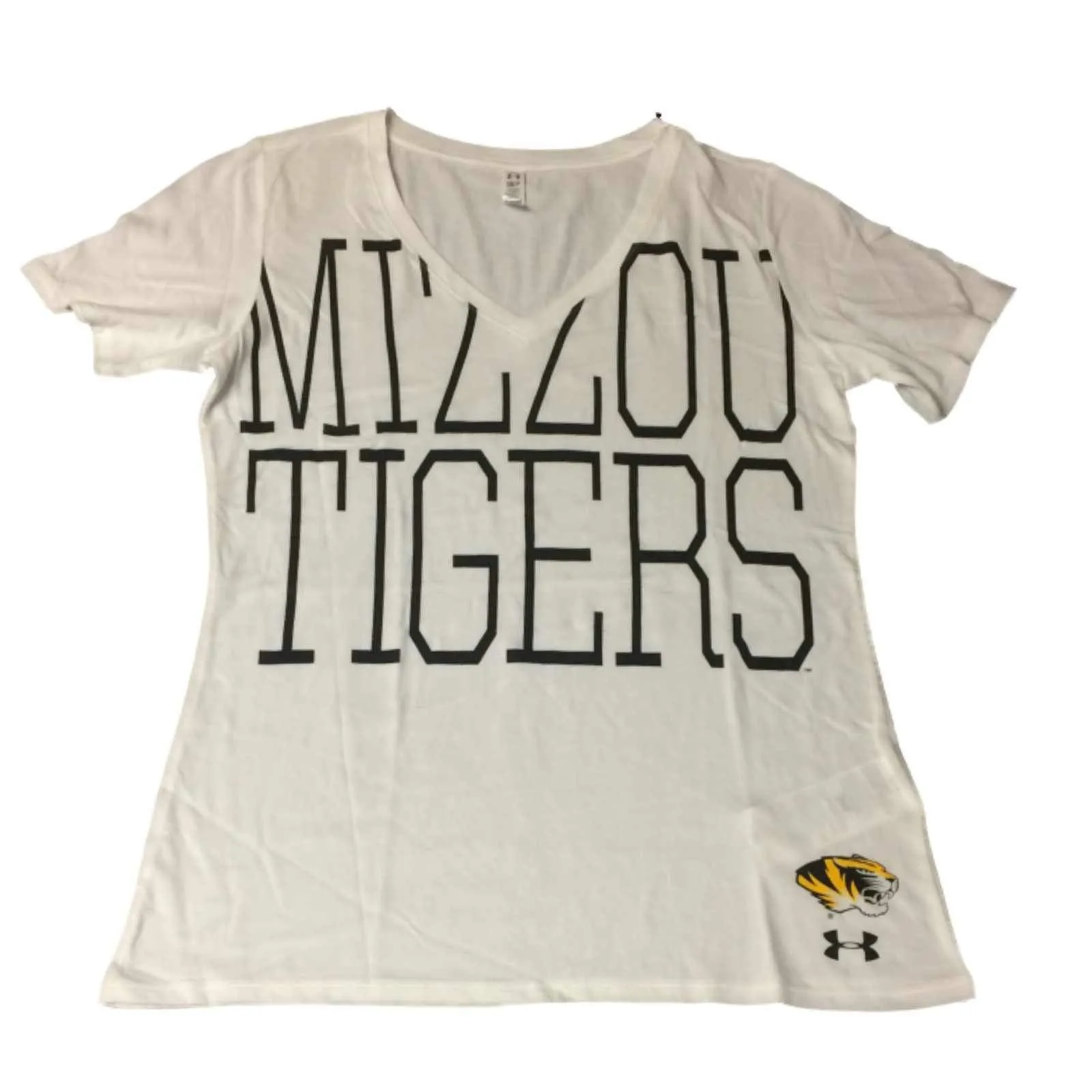 Missouri Tigers Under Armour WOMENS Ultra Soft White SS V-Neck T-Shirt (S)