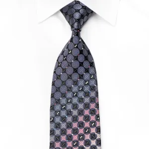 Pierre Cardin Men's Crystal Silk Tie Blue Pink Circles On Black With Silver Sparkles