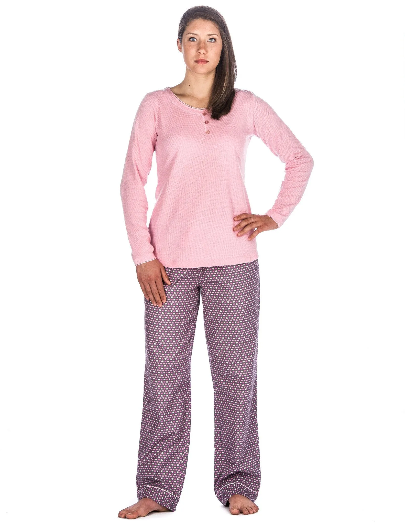 Relaxed Fit Women's Cotton Flannel Lounge Set with Crew Neck Top