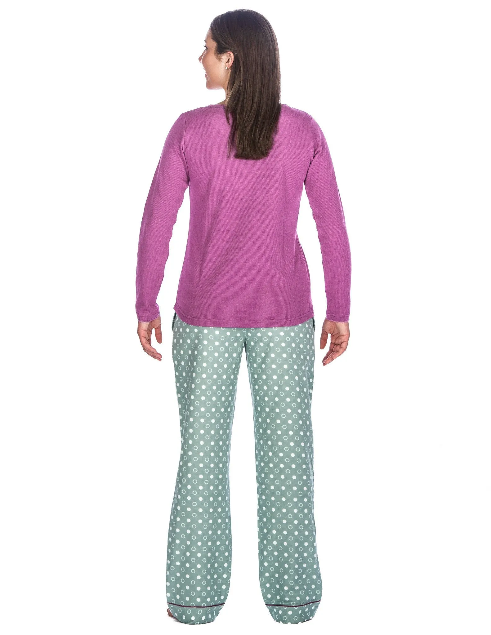 Relaxed Fit Women's Cotton Flannel Lounge Set with Crew Neck Top