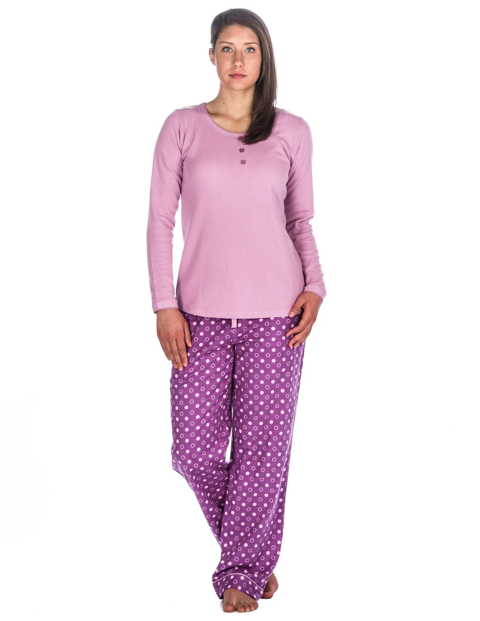 Relaxed Fit Women's Cotton Flannel Lounge Set with Crew Neck Top