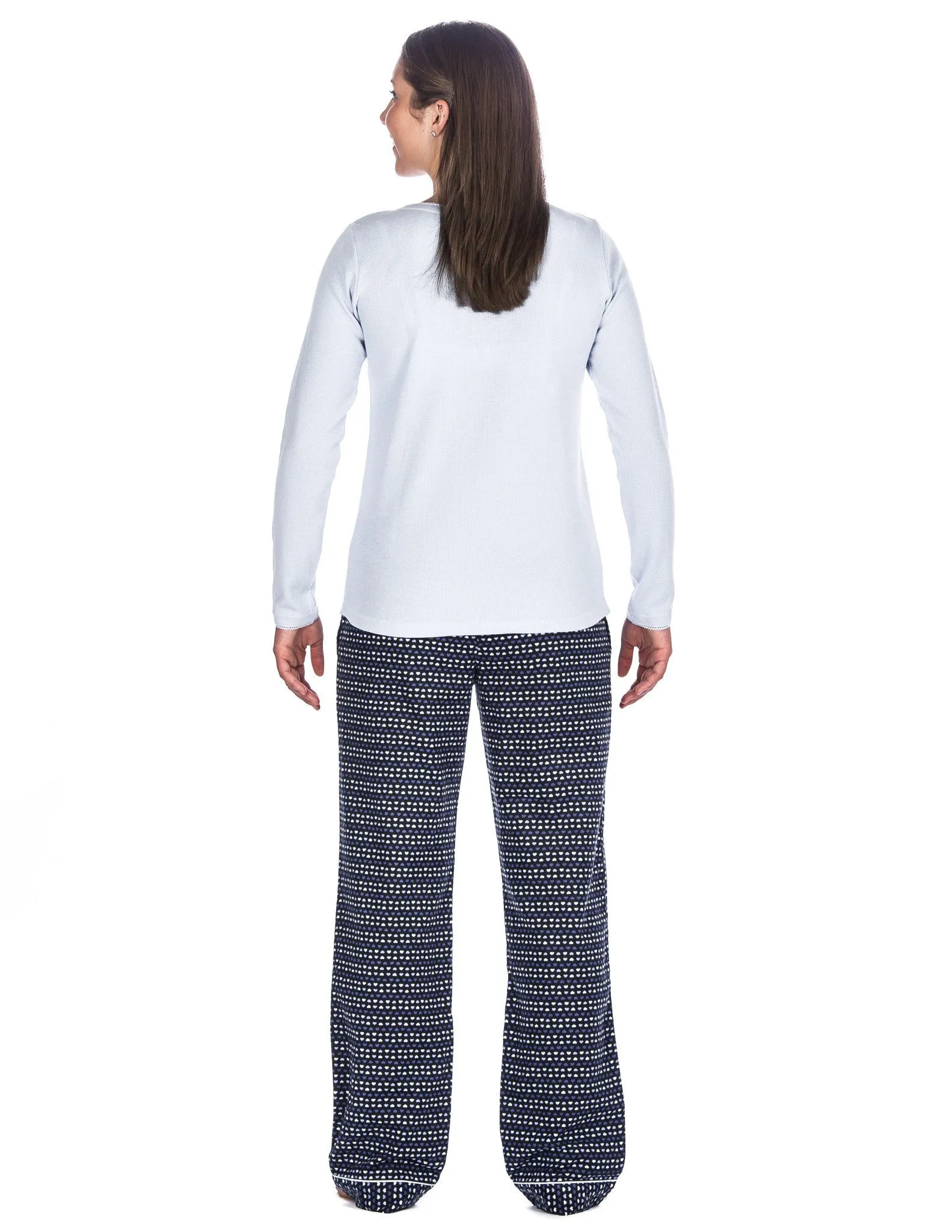 Relaxed Fit Women's Cotton Flannel Lounge Set with Crew Neck Top