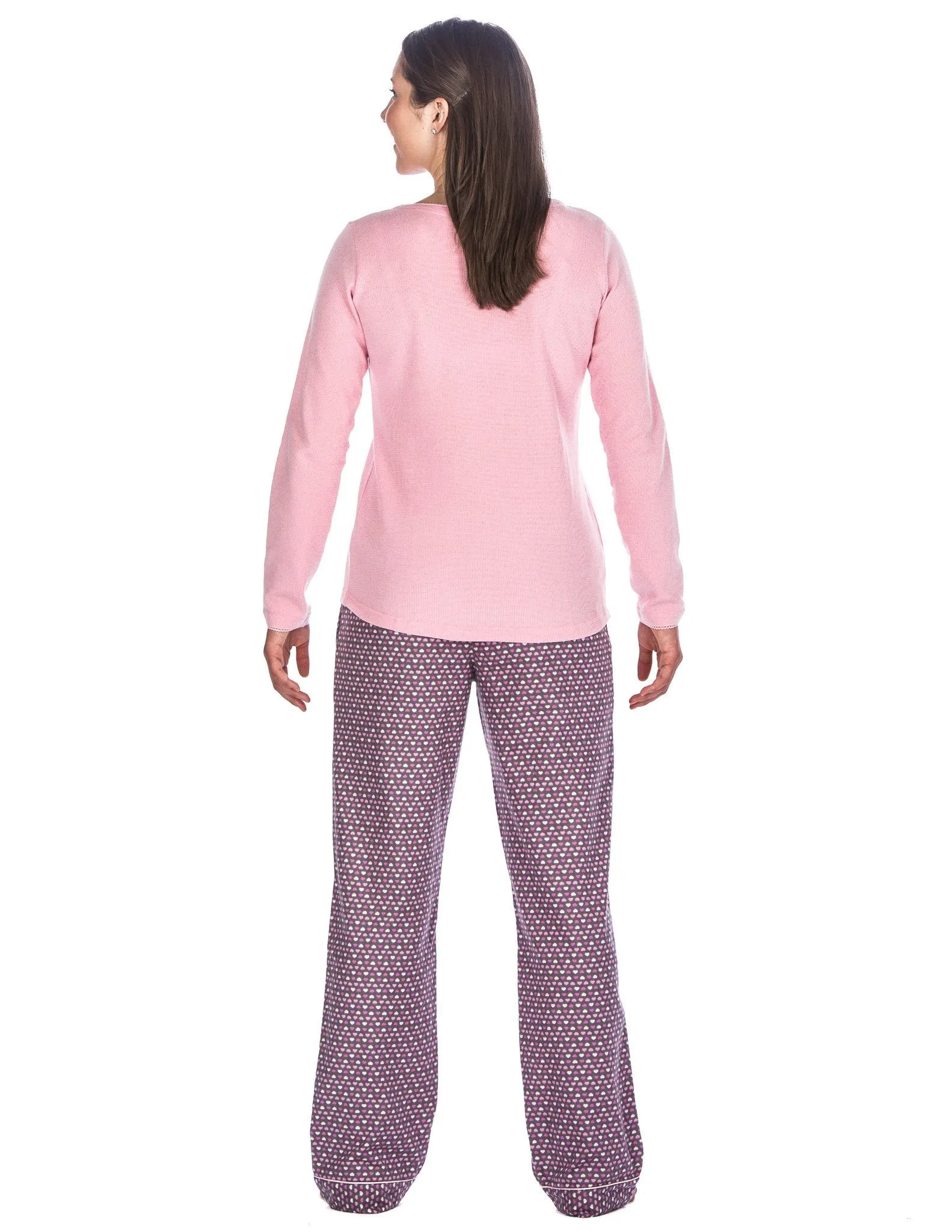 Relaxed Fit Women's Cotton Flannel Lounge Set with Crew Neck Top