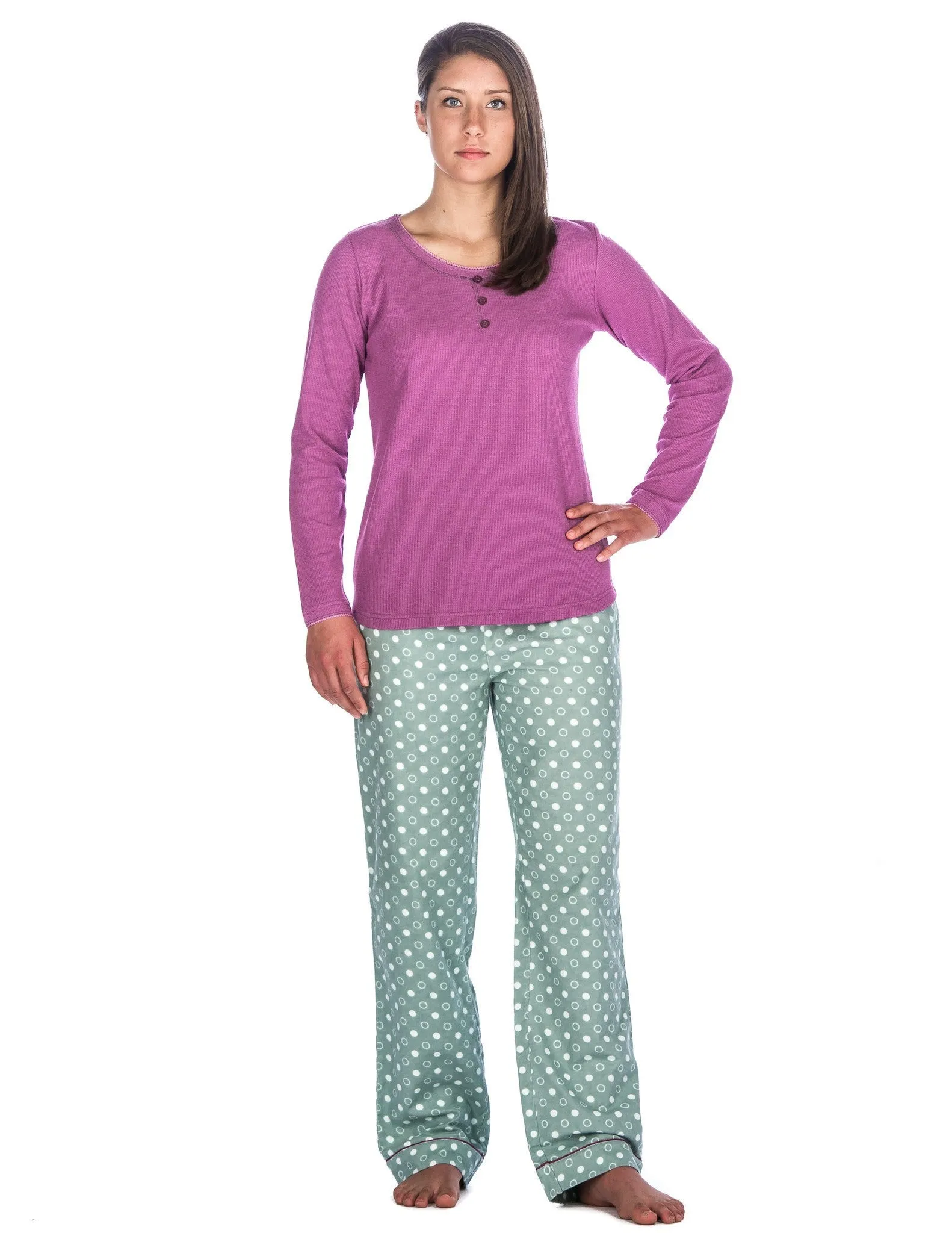 Relaxed Fit Women's Cotton Flannel Lounge Set with Crew Neck Top