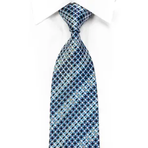 Renoma Men's Rhinestone Silk Necktie Blue Checkered With Silver Sparkles