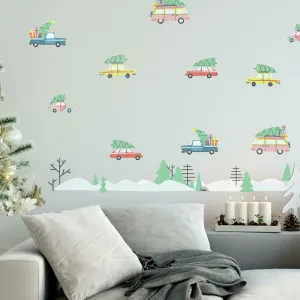 Retro Christmas Cars Peel and Stick Wall Decals