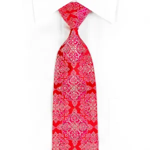 Roberta di Camerino Mens Silk Rhinestone Necktie Damask On Red