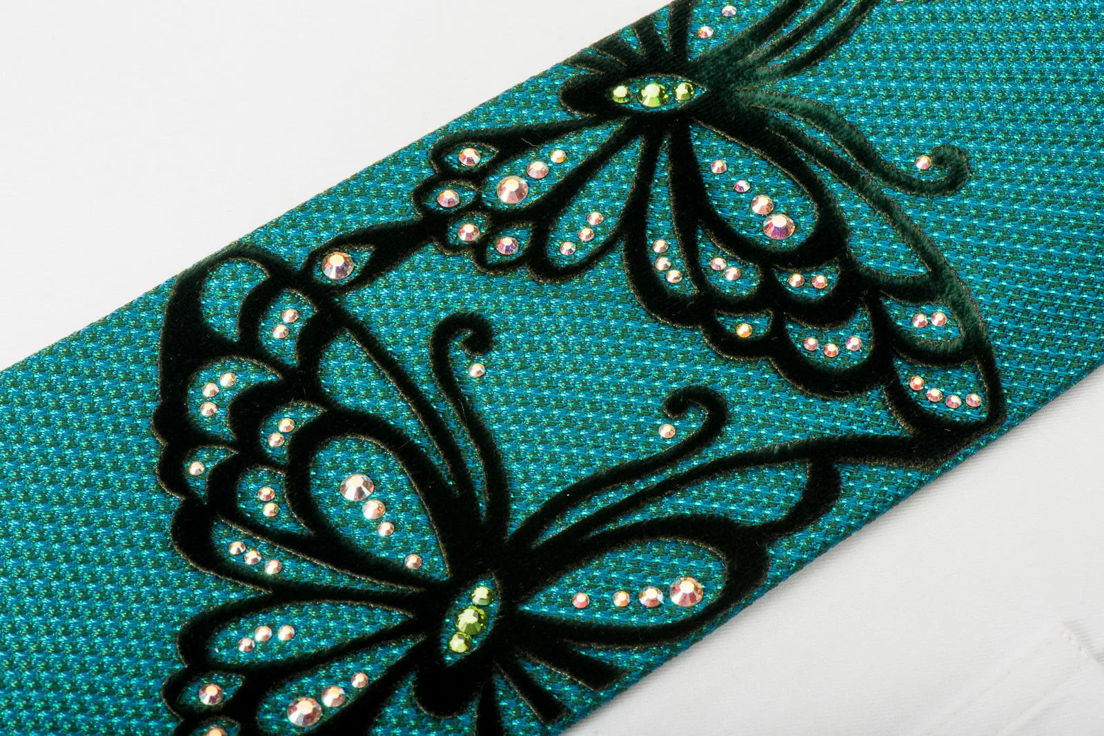 Roberta di Camerino Silk Tie Butterflies On Teal With Rhinestones