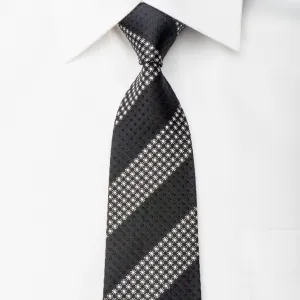 Roberto Comocino Men's Silk Skinny Tie Silver Dot Stripes On Black With Silver Sparkles