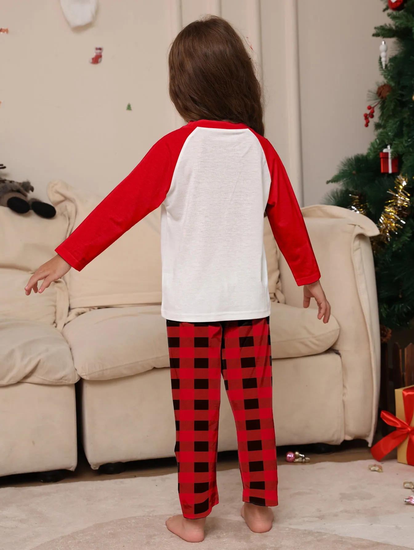 Santa Red Plaid Print Family Holiday Pajama Set