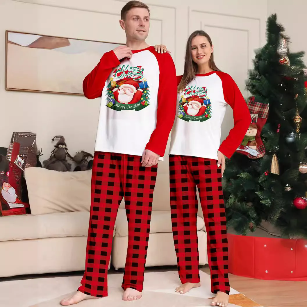 Santa Red Plaid Print Family Holiday Pajama Set