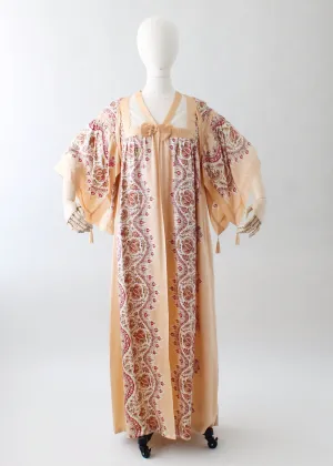 Vintage 1920s Printed Silk Robe with Tassels