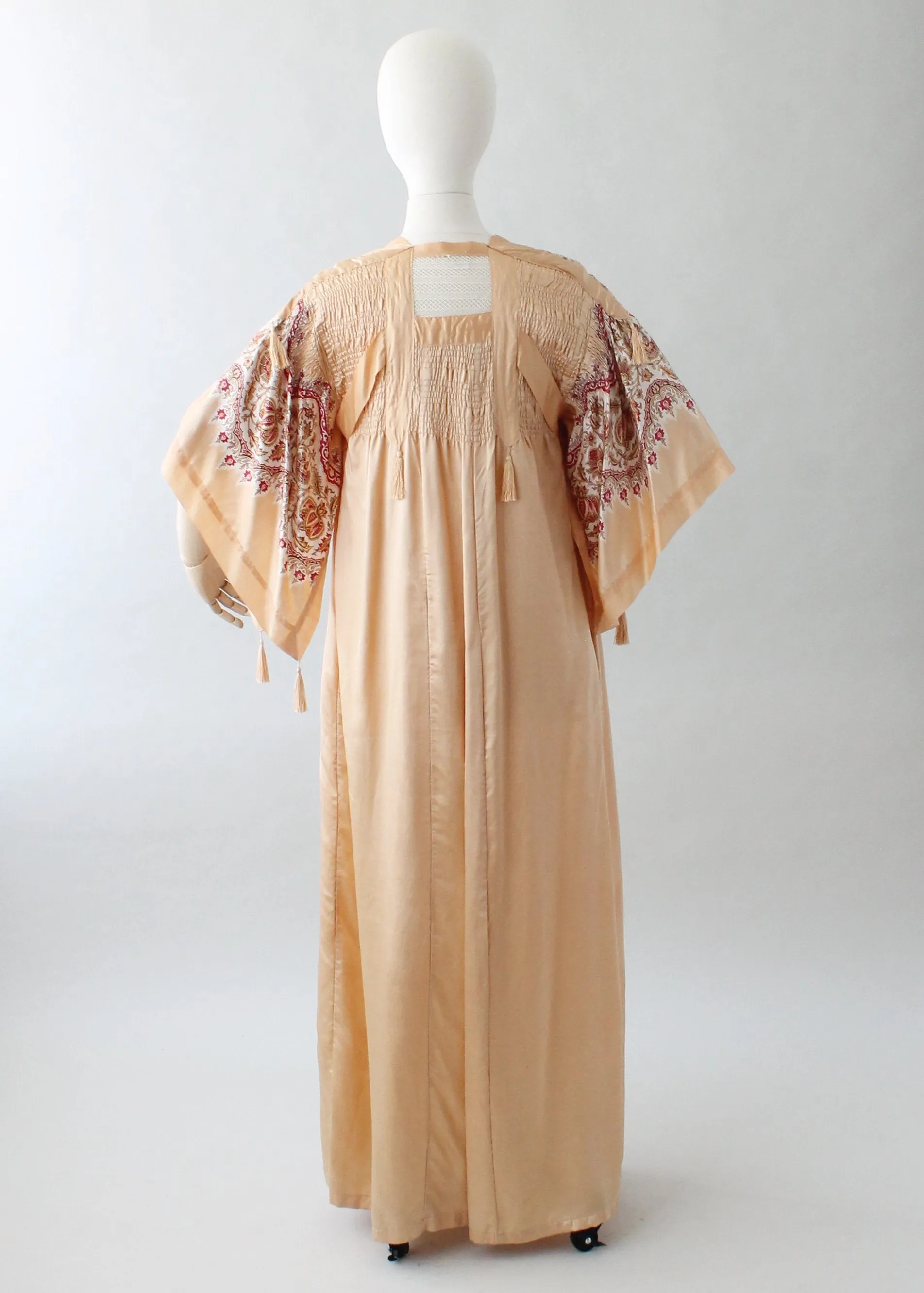 Vintage 1920s Printed Silk Robe with Tassels