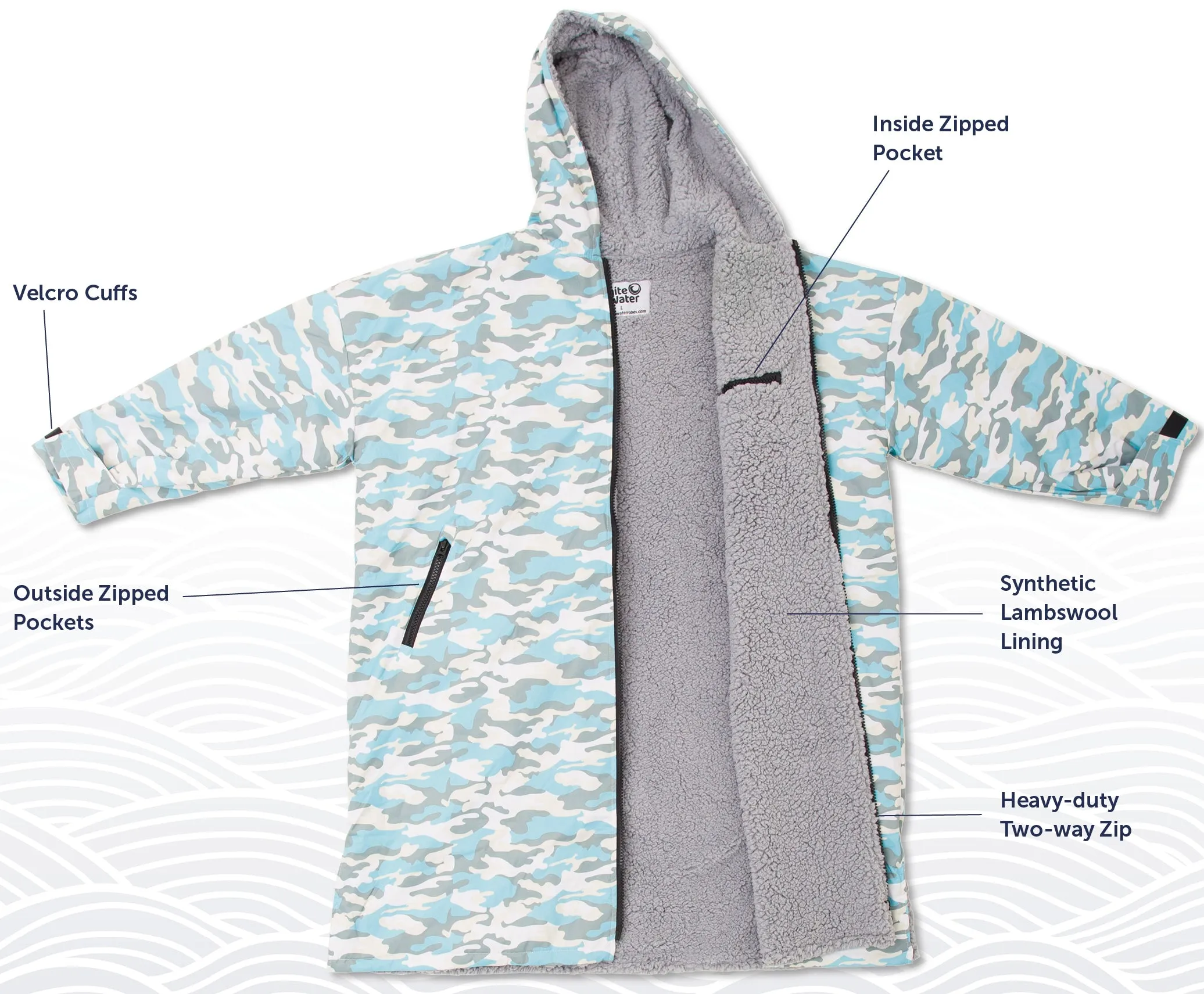 White Water Pro Changing Robe Grey Outer-Shell, Blue Lining Large