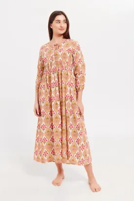 Women Beige Printed Nightgown