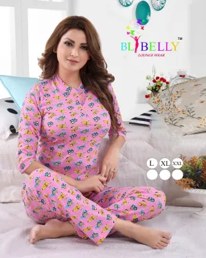 Women Printed Nightwear Cotton Pajama Set Pink