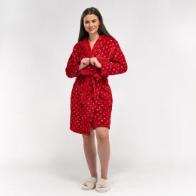 Women's Red and Gold Star Print Fleece Robe